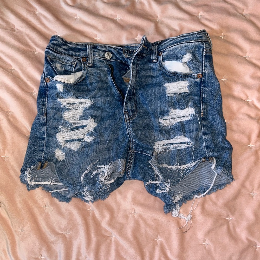 American Eagle Outfitters Blue Distressed Jean Shorts